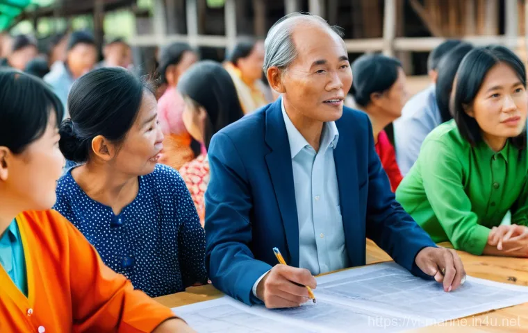 해양풍력 발전과 사회적 수용성 - **Prompt:** A poignant scene depicting a traditional Vietnamese fishing village at dawn. In the fore...