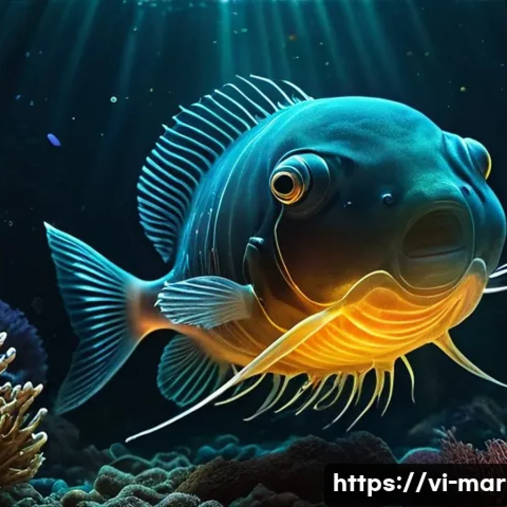 심해의 생태계와 자원 개발 - **Prompt:** A mesmerizing underwater scene capturing the otherworldly beauty of the deep sea. In the...