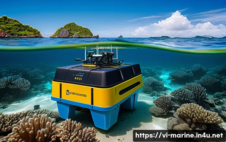 해양자원 개발에 대한 투자 전망 - A high-tech underwater robotic system operating on the Vietnamese coastline, equipped with advanced ...