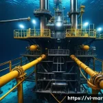 Home 19 심해석유 시추 기술 - A highly detailed underwater deep-sea drilling rig scene at thousands of meters below sea level, sho...
