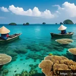 Home 18 해양자원 개발과 기후 변화 - A vibrant underwater scene showcasing a coral reef in Vietnam’s coastal waters, featuring colorful c...