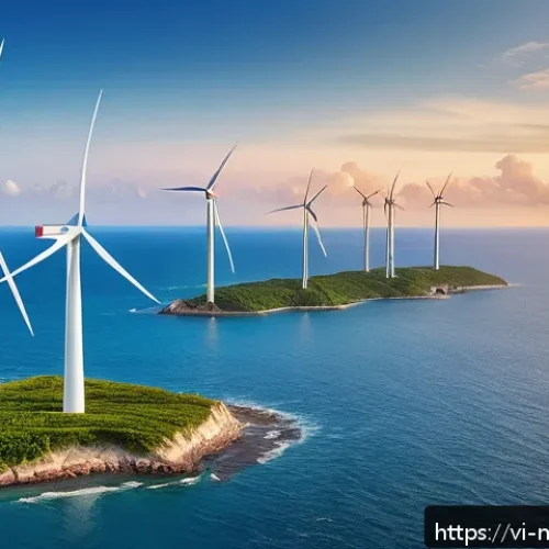 Home 17 해양풍력 발전과 탄소 배출 - A panoramic view of offshore wind turbines along the Vietnamese coastline at sunset, featuring tall,...